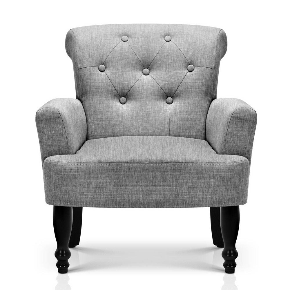 Wing Armchair French Provincial Linen Fabric Ash Grey