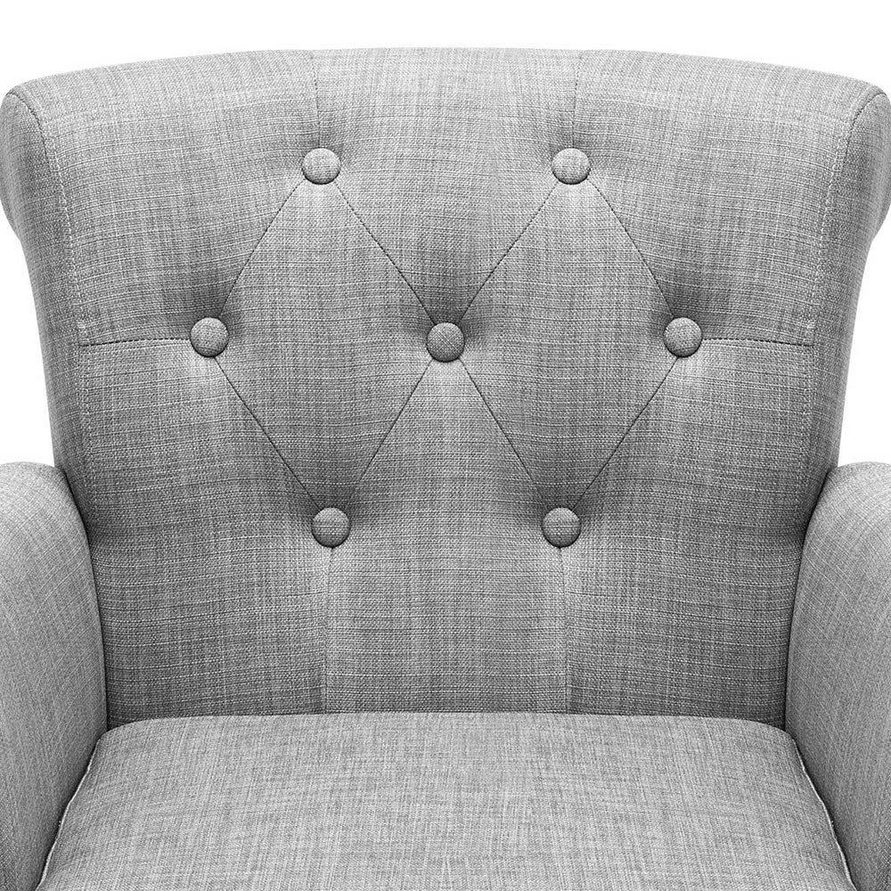 Wing Armchair French Provincial Linen Fabric Ash Grey