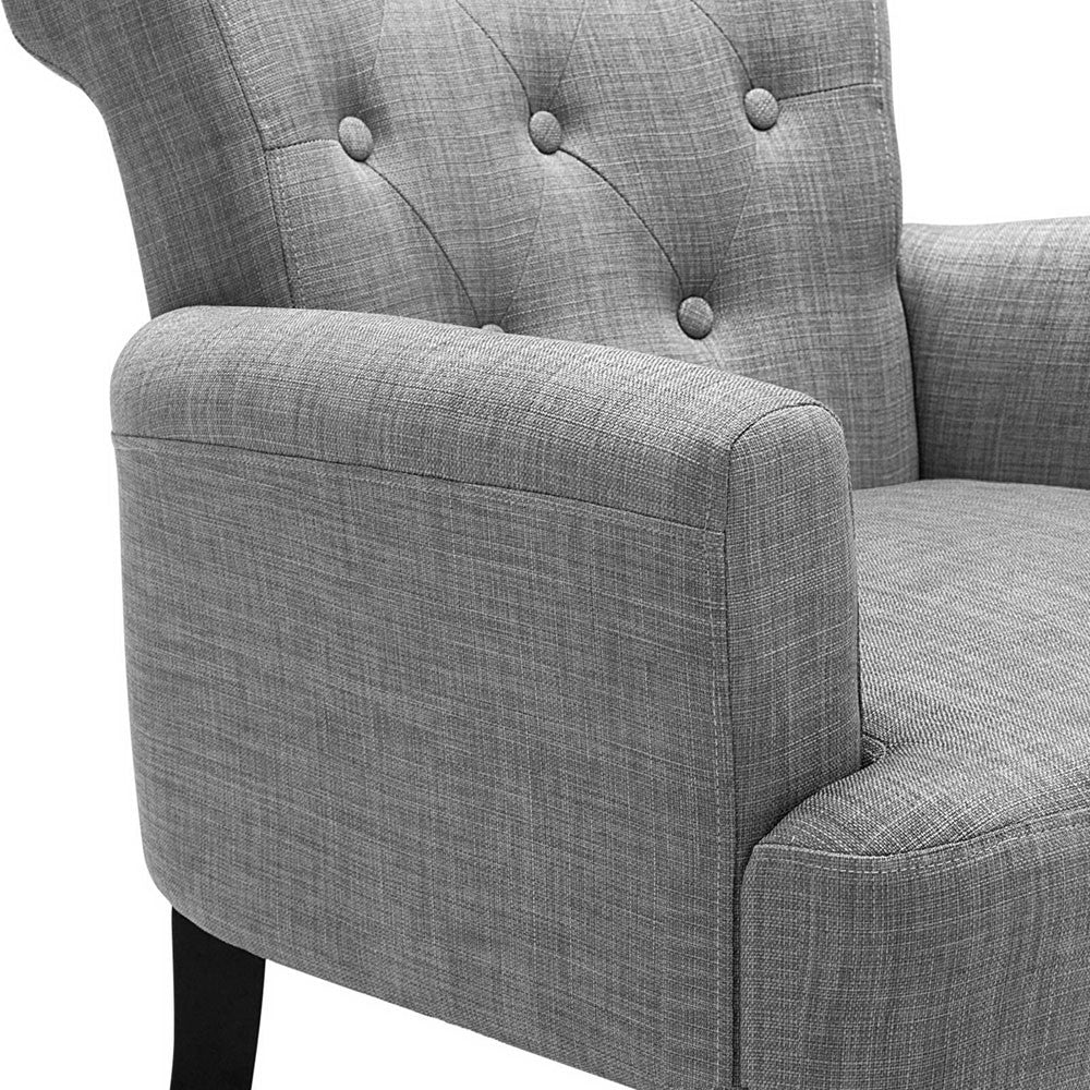 Wing Armchair French Provincial Linen Fabric Ash Grey