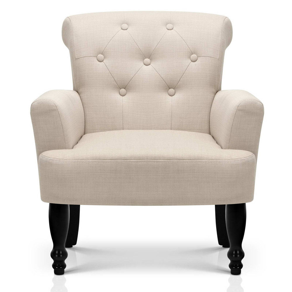 Wing Armchair French Provincial Linen Fabric Taupe