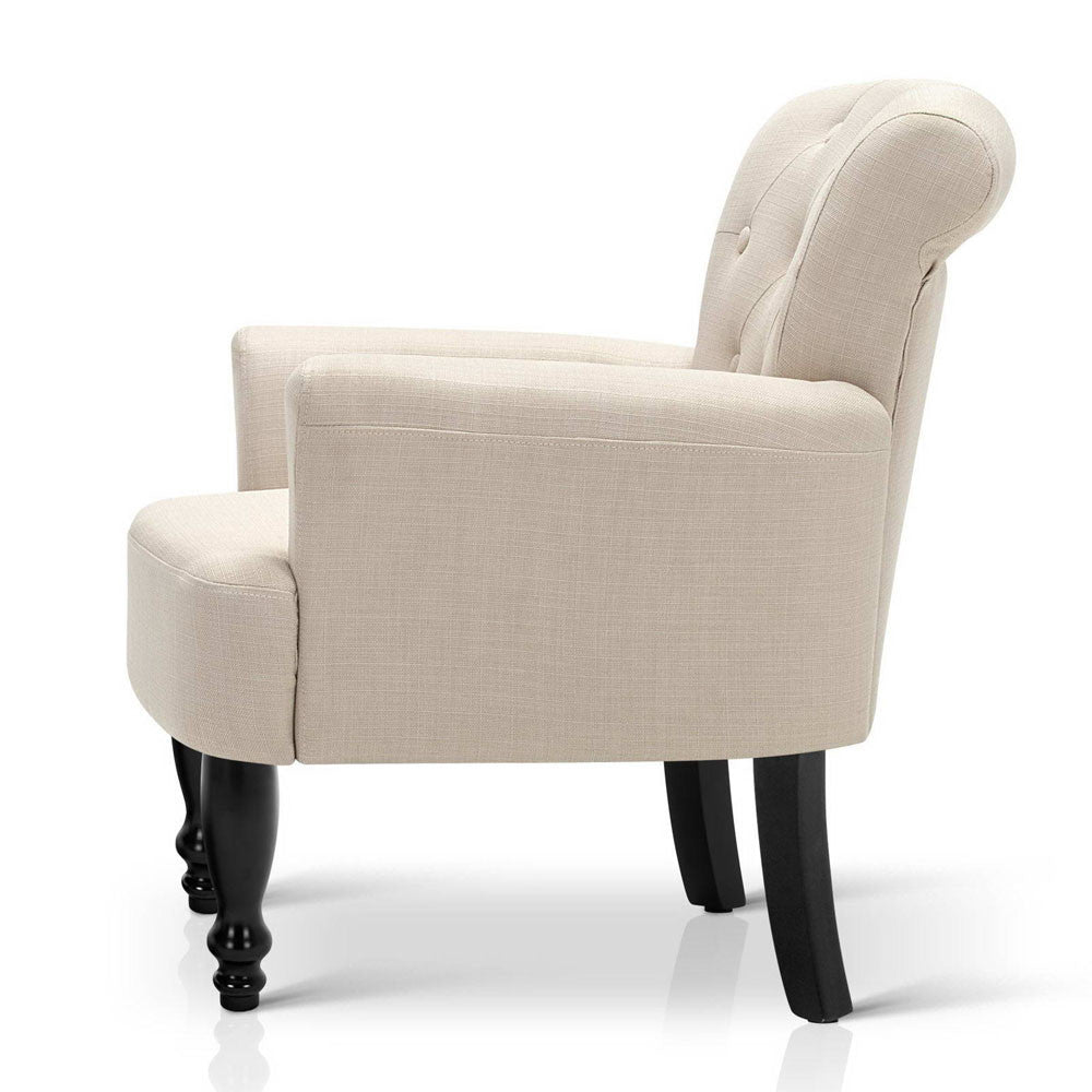 Wing Armchair French Provincial Linen Fabric Taupe