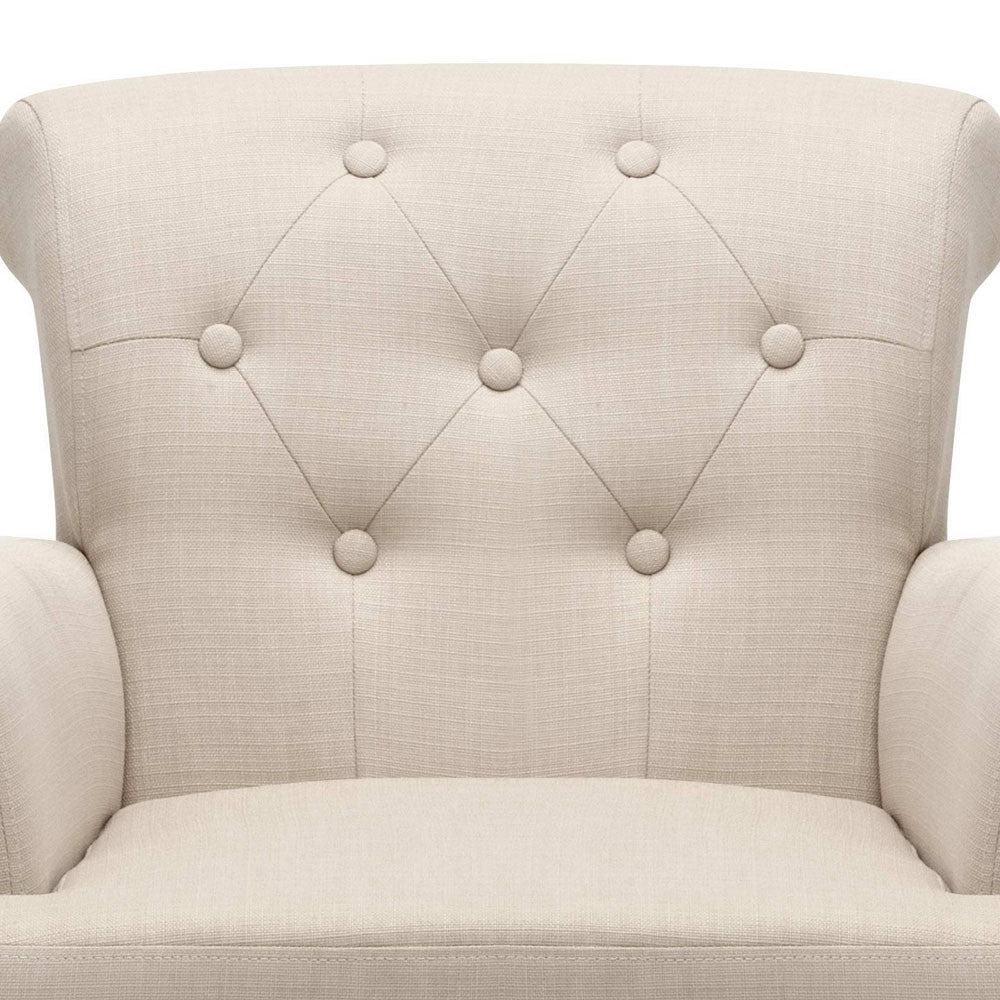 Wing Armchair French Provincial Linen Fabric Taupe