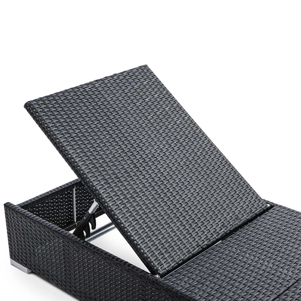 Wicker Sun Lounger with 3 Cover Sets -  Black