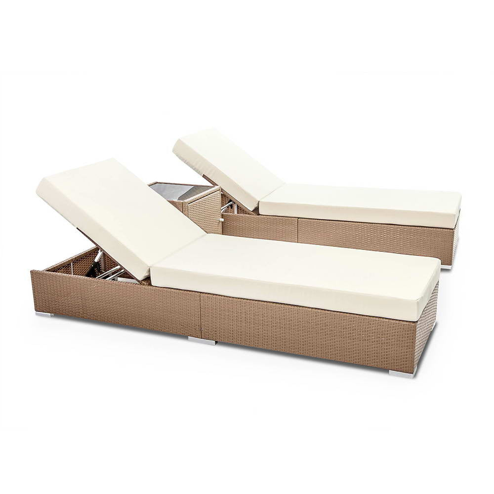 Wicker Sun Lounger with 3 Cover Sets -  Brown