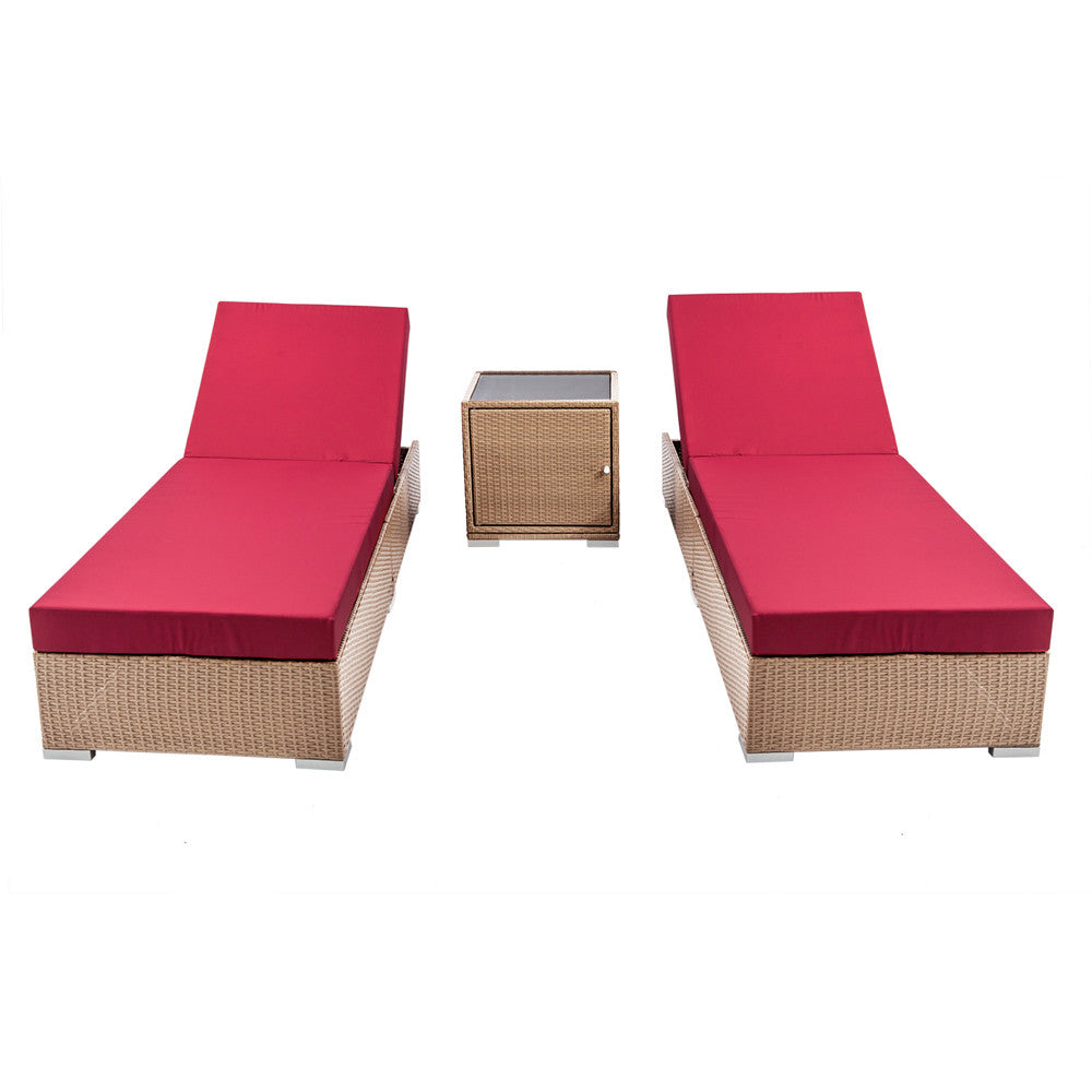 3 pcs Brown Wicker Rattan 2 Seater Outdoor Lounge Set Beige