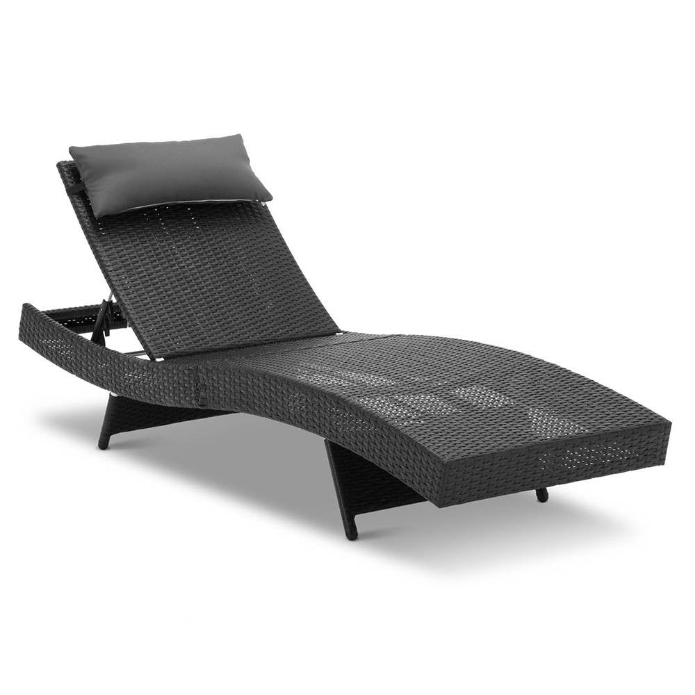 Wicker Outdoor Sun Lounger - Black