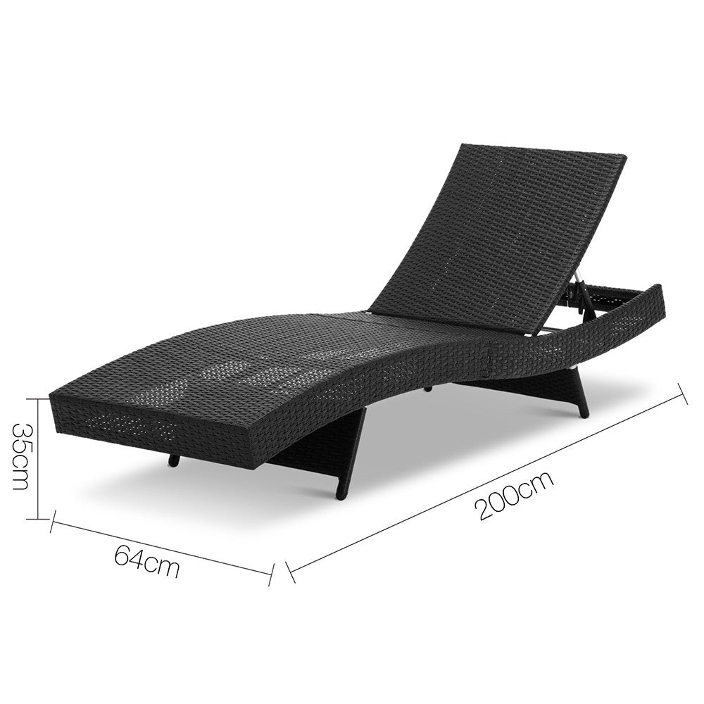 Wicker Outdoor Sun Lounger - Black