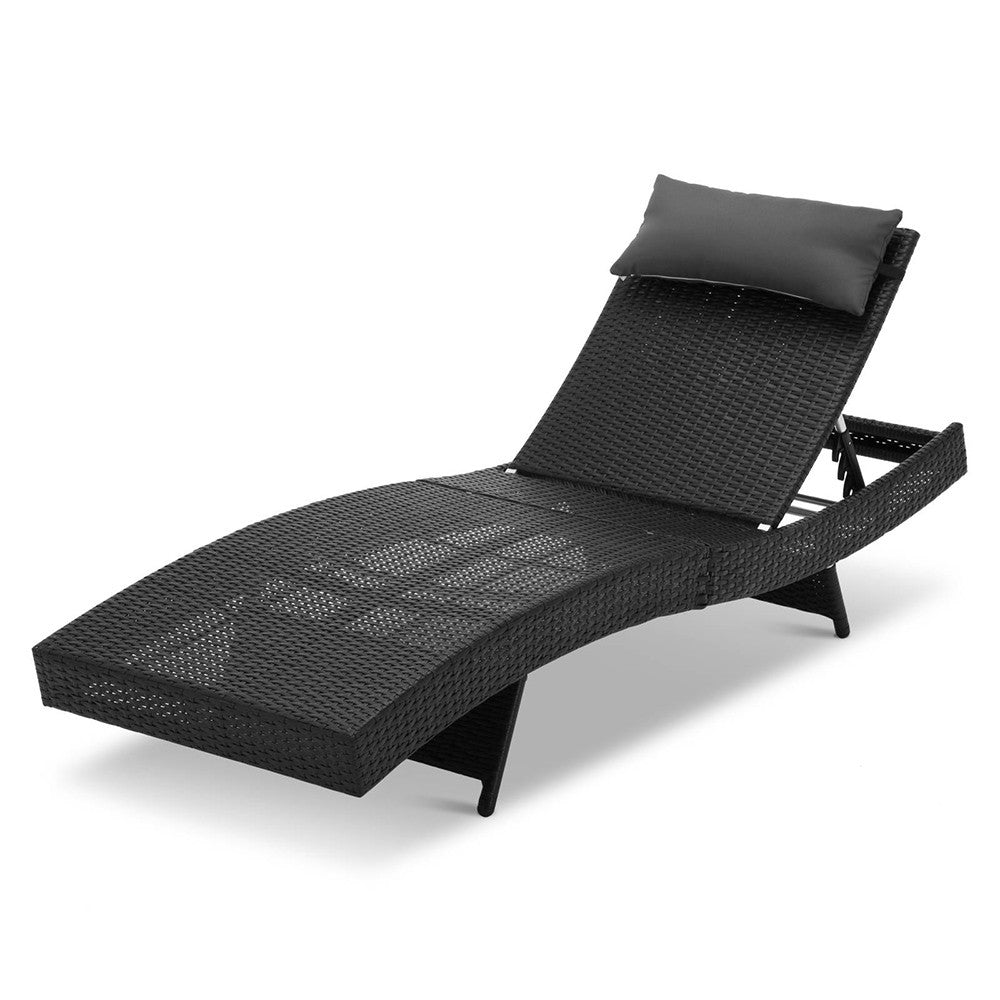 Wicker Outdoor Sun Lounger - Black