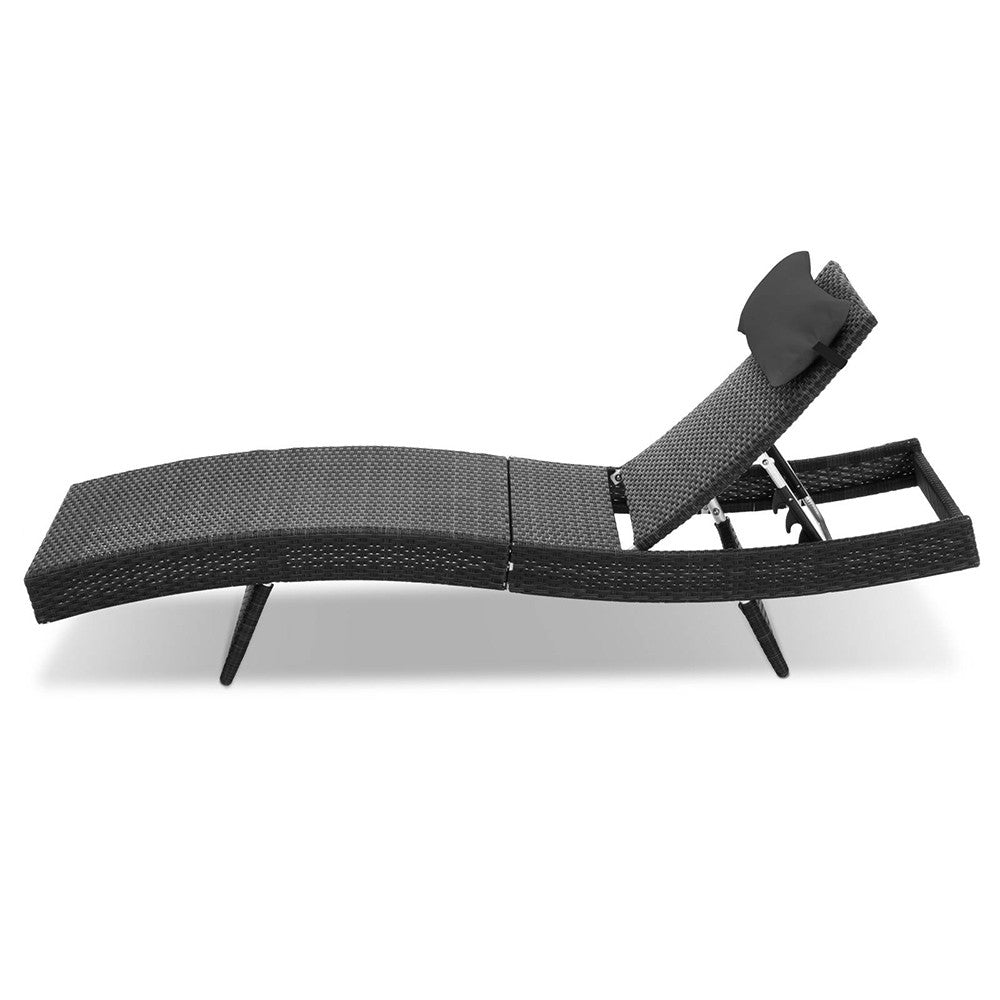 Wicker Outdoor Sun Lounger - Black