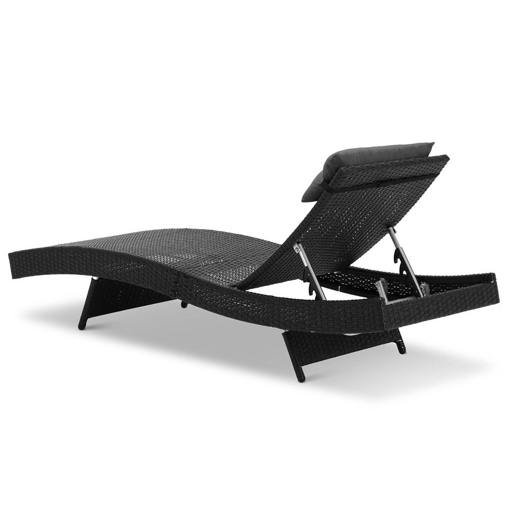 Wicker Outdoor Sun Lounger - Black