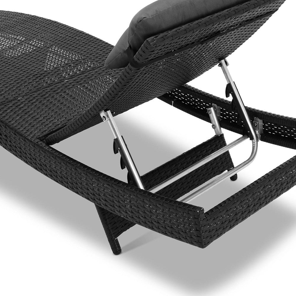 Wicker Outdoor Sun Lounger - Black