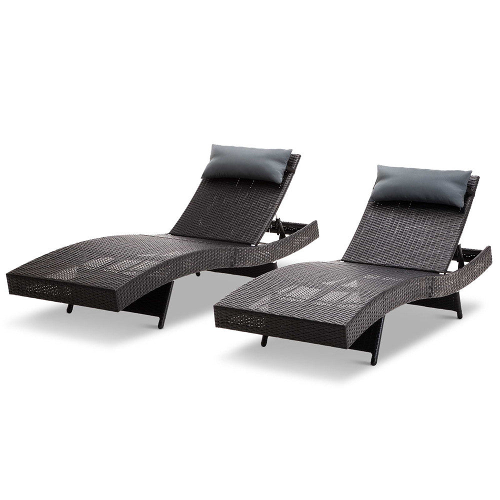 Wicker Outdoor Sun Lounger - Black