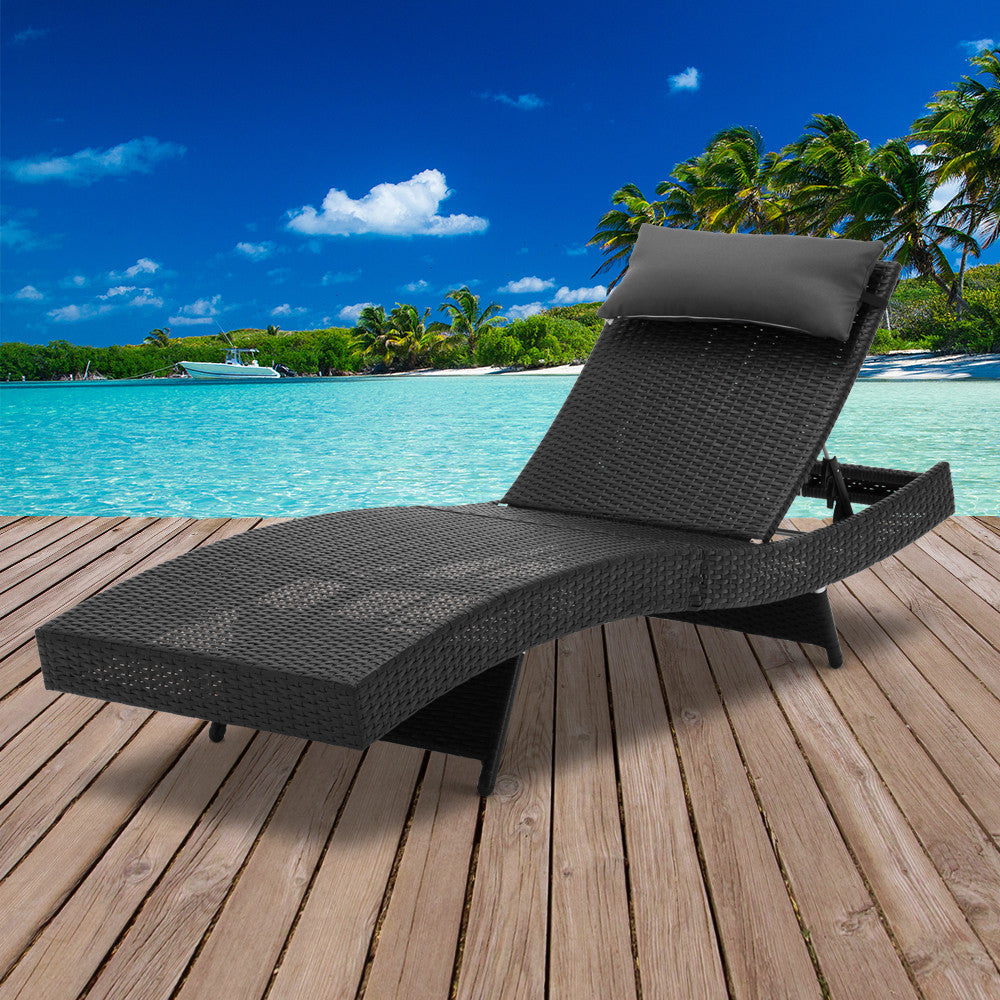 Wicker Outdoor Sun Lounger - Black