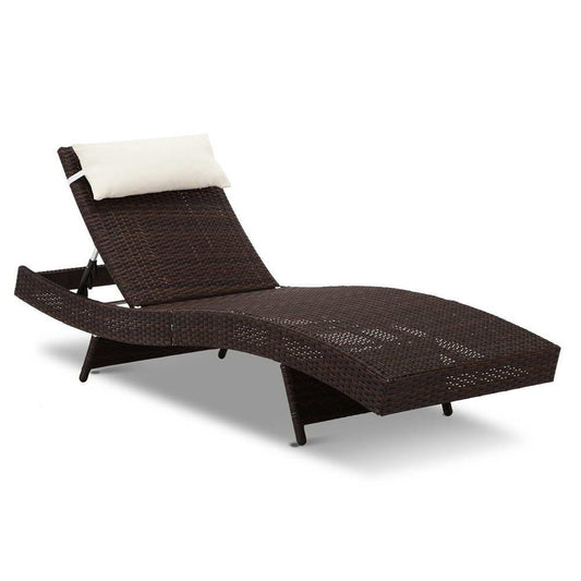 Wicker Outdoor Sun Lounger - Brown