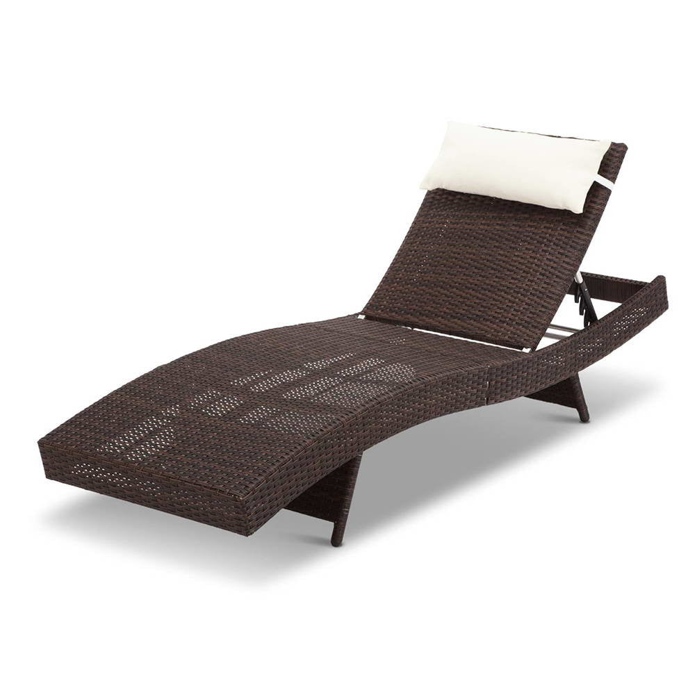 Wicker Outdoor Sun Lounger - Brown