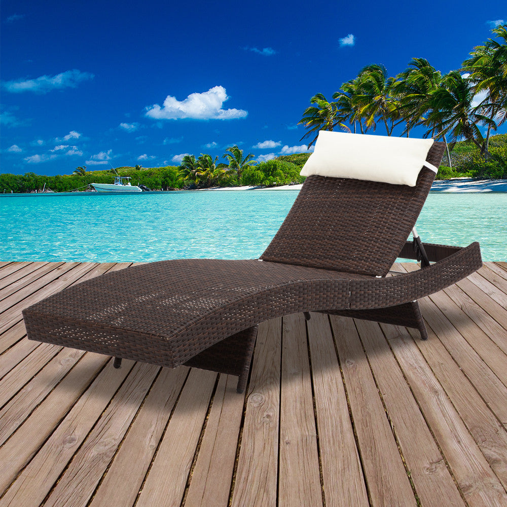 Wicker Outdoor Sun Lounger - Brown