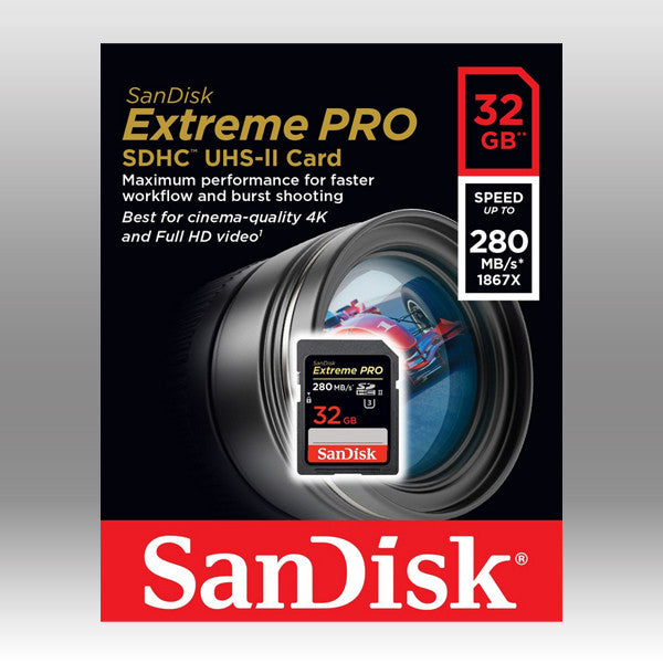 SanDisk 32GB Extreme Pro SD (SDHC) Card UHS-II 280MB/s