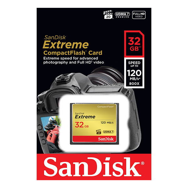 SanDisk 32GB Extreme Compact Flash Card 85MB/s 120MB/s