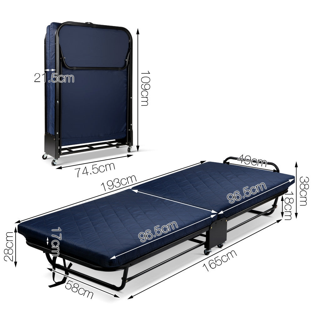 Foldable Adjustable Guest Folding Bed with Mattress - Single