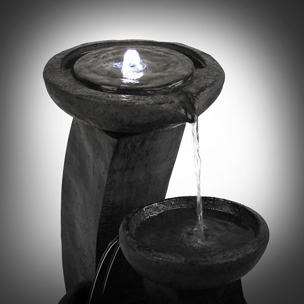 Solar Power Three-Tier Water Fountain Feature with LED Light - Blue