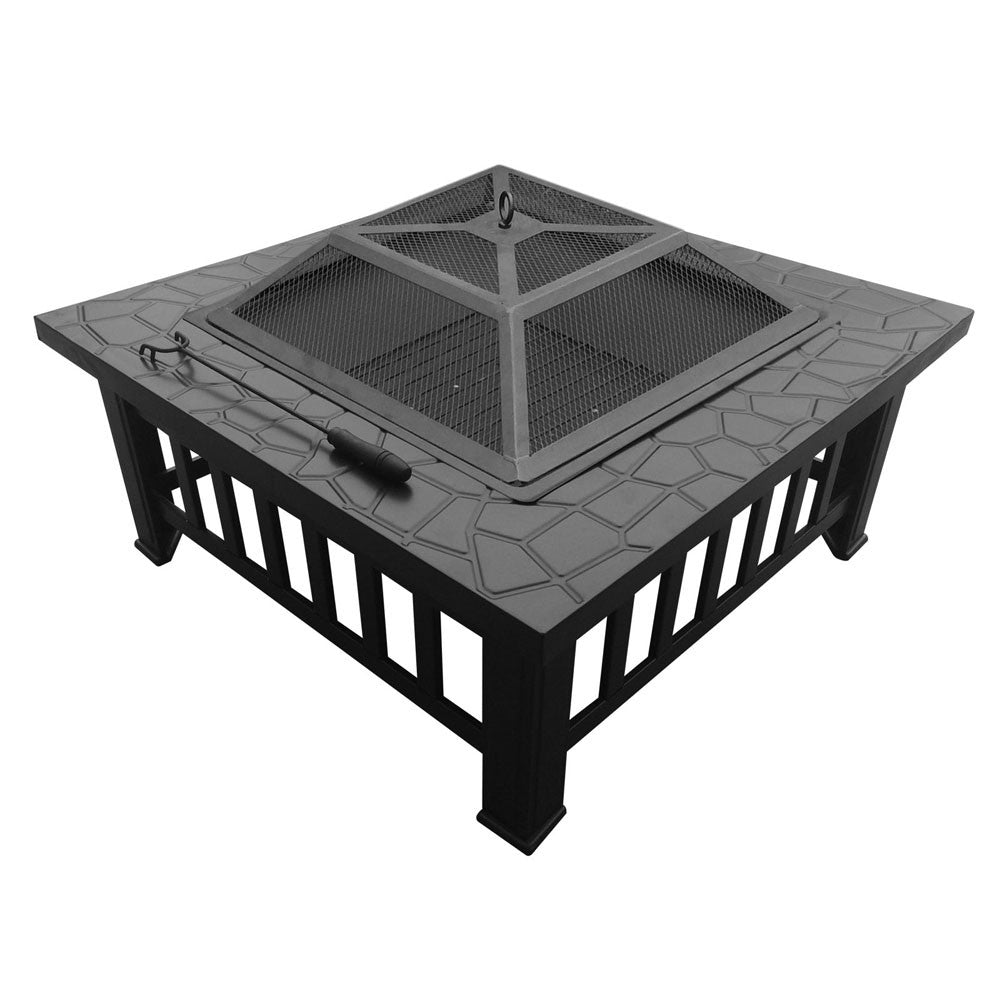 Outdoor Fire Pit BBQ Table Grill Fireplace Stone Pattern