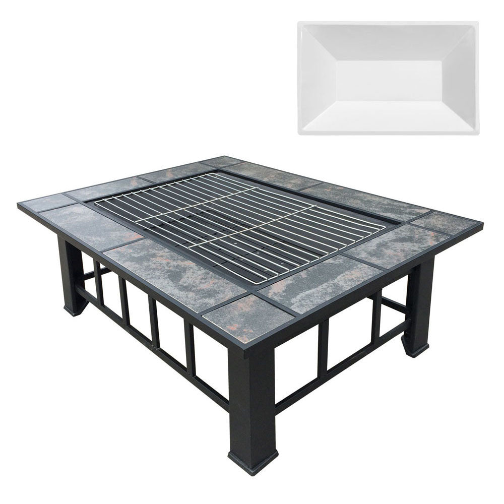 Outdoor Fire Pit BBQ Table Grill Fireplace w/ Ice Tray