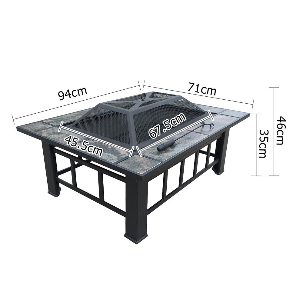 Outdoor Fire Pit BBQ Table Grill Fireplace w/ Ice Tray