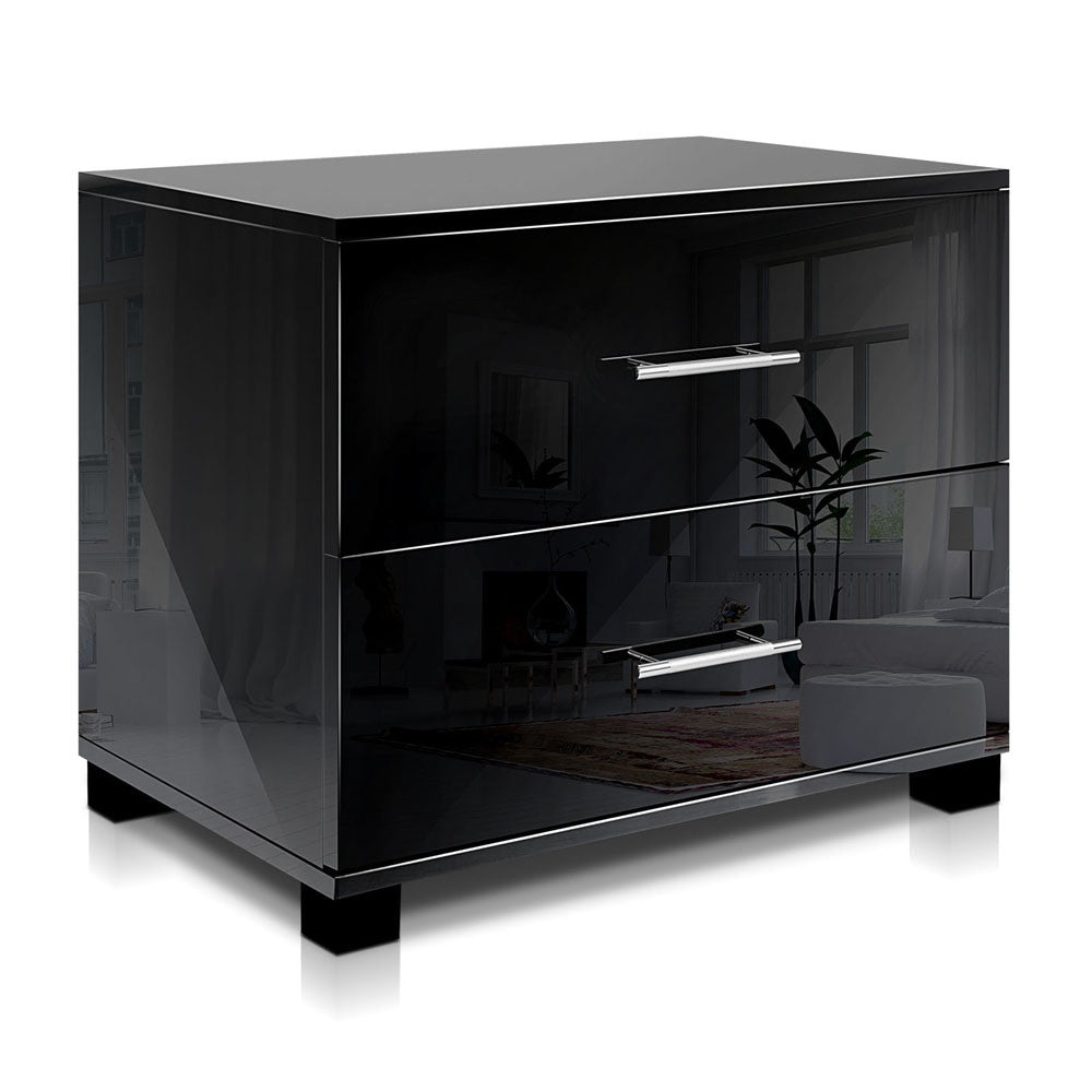 Glossy Bedside Table - Black