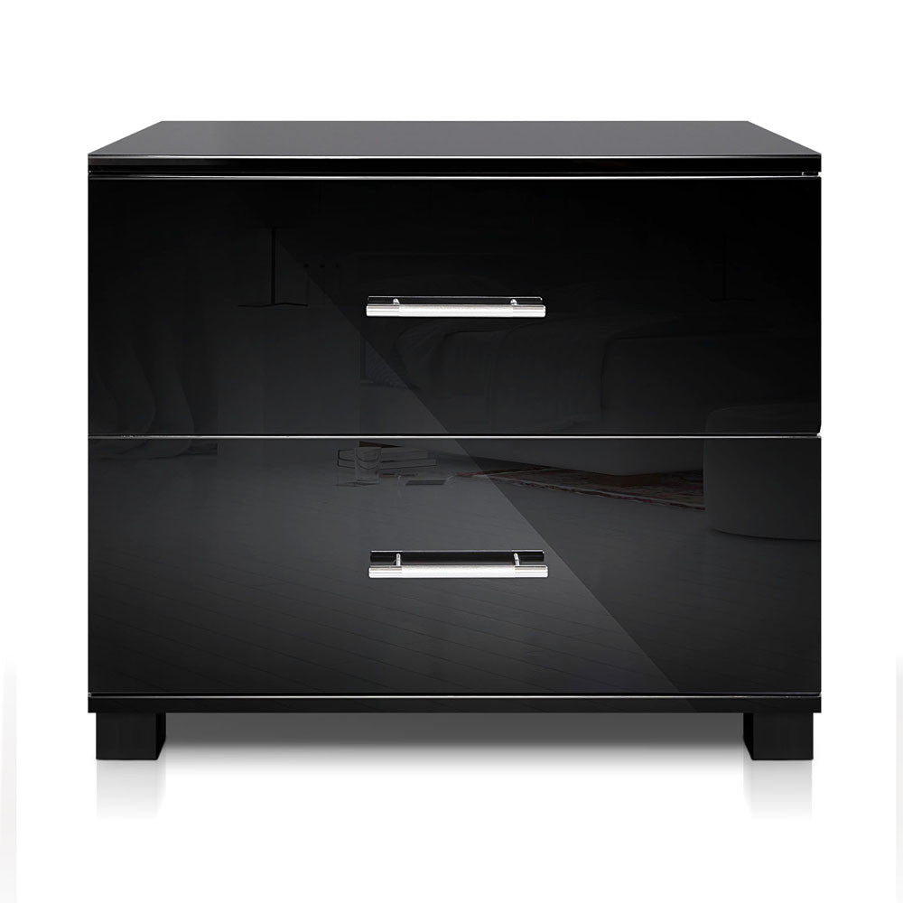 Glossy Bedside Table - Black