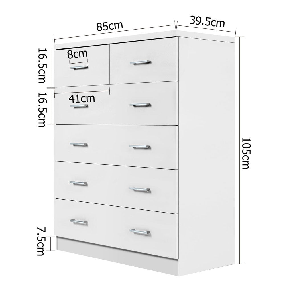 6 Drawer Tallboy Bedroom Storage White