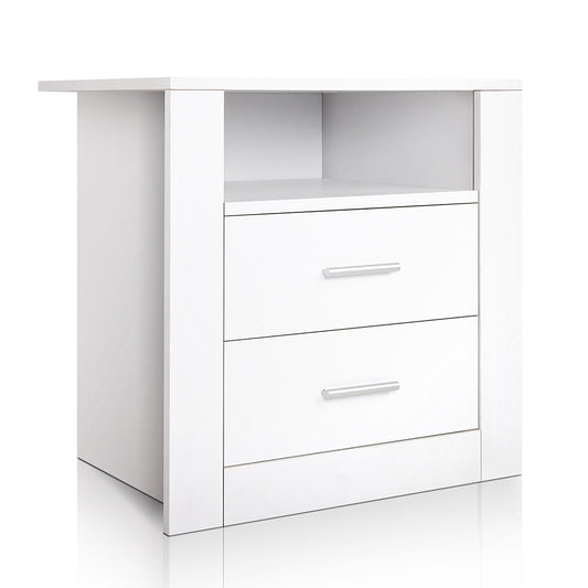 Anti-Scratch Bedside Table 2 Drawers - White