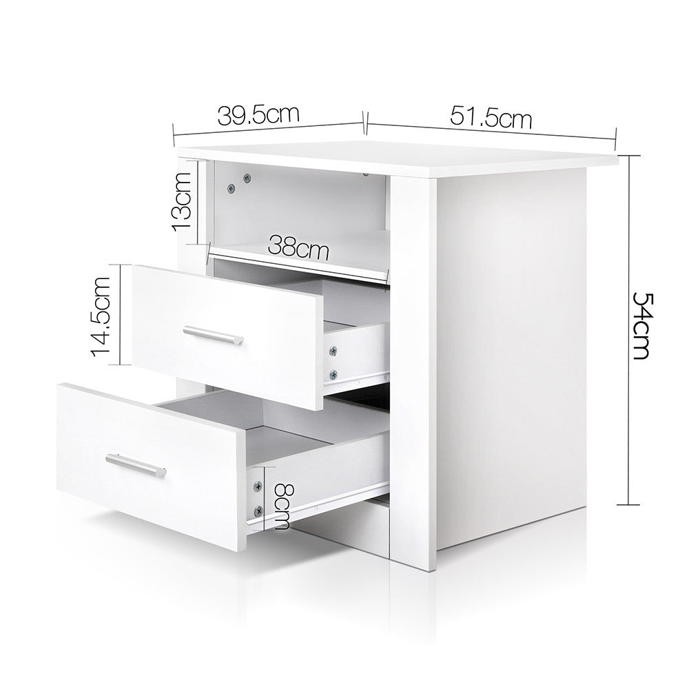 Anti-Scratch Bedside Table 2 Drawers - White