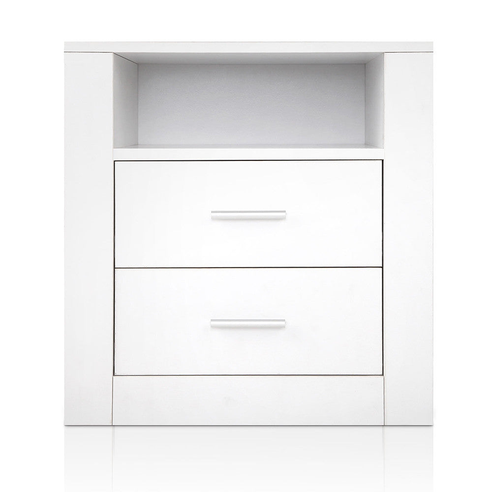 Anti-Scratch Bedside Table 2 Drawers - White