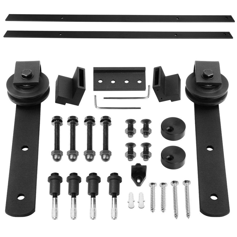 Sliding Door Hardware Track Set Powder Coat Steel Black