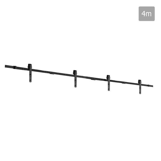 Sliding Barn Door Hardware Track Set Powder Coat Steel Black - 4M