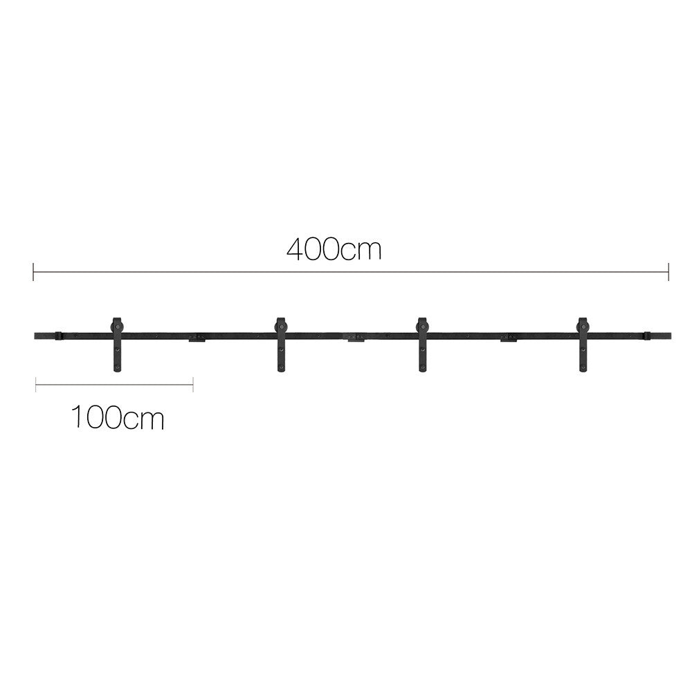 Sliding Barn Door Hardware Track Set Powder Coat Steel Black - 4M