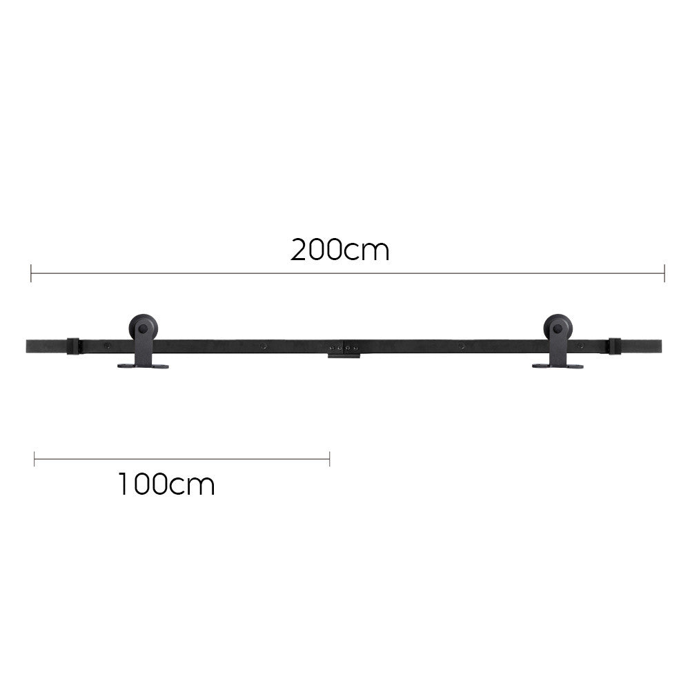 Sliding Barn Door Hardware Track Set Powder Coat Steel Black - 2M