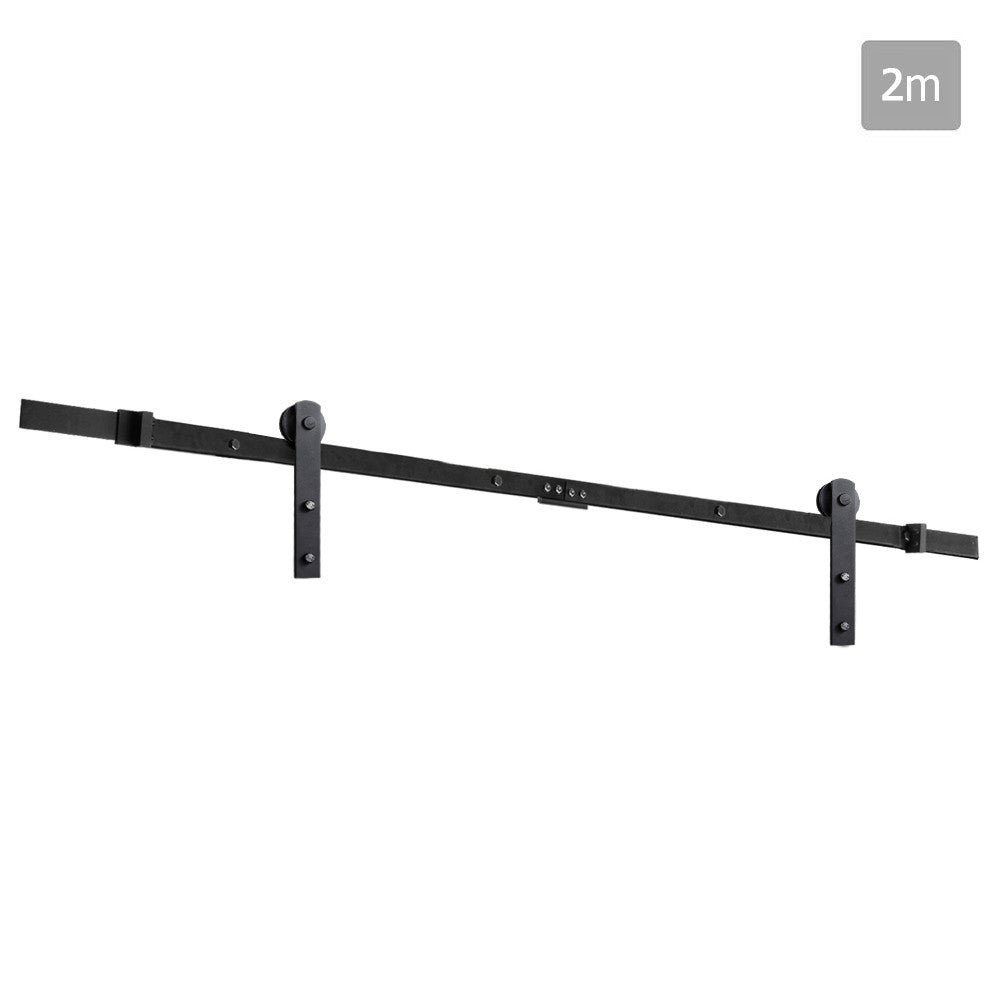 Sliding Barn Door Hardware Track Set Matte Powder Coat Steel Black - 2M