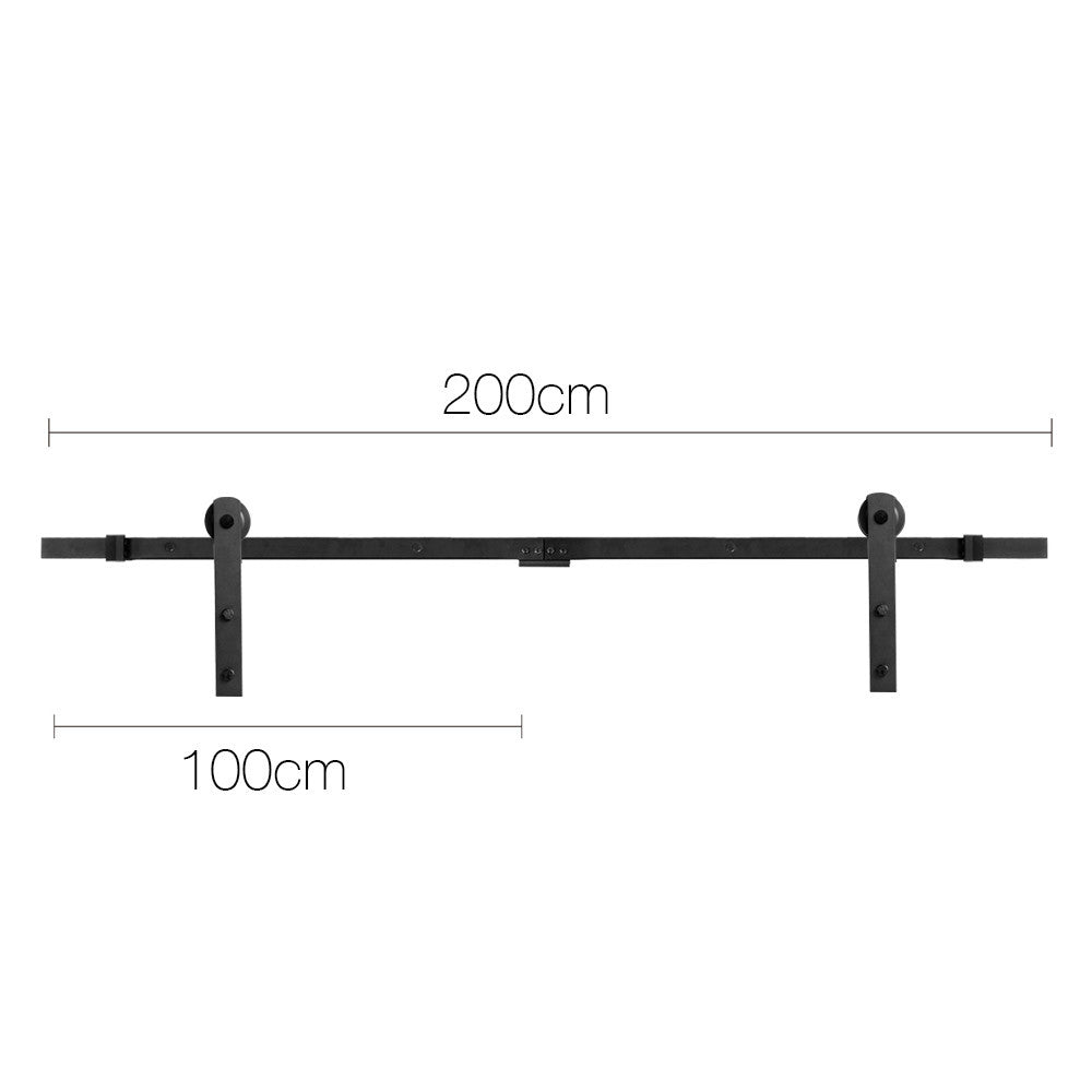 Sliding Barn Door Hardware Track Set Matte Powder Coat Steel Black - 2M