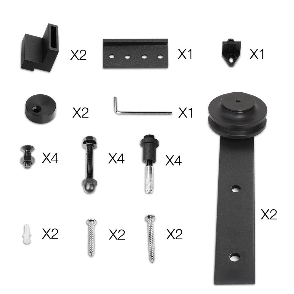 Sliding Barn Door Hardware Track Set Matte Powder Coat Steel Black - 2M