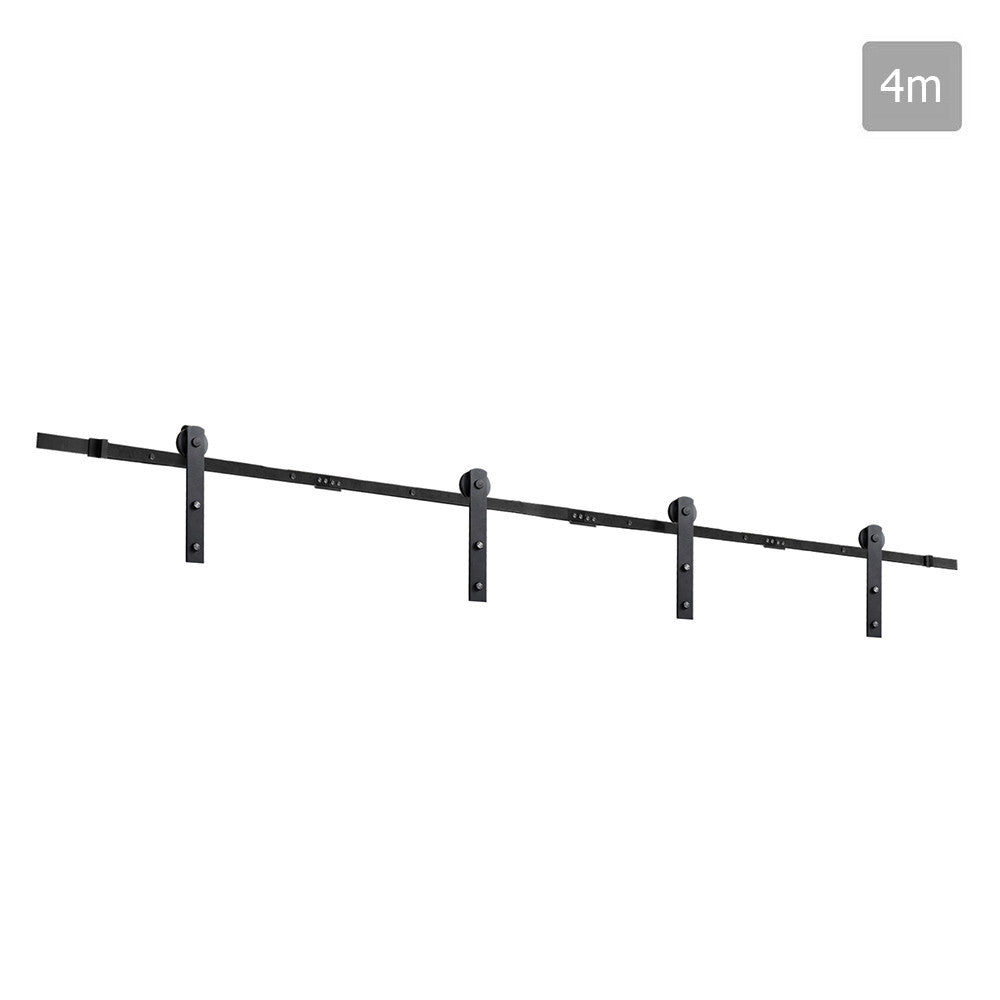 Sliding Barn Door Hardware Track Set Matte Powder Coat Steel Black - 4M