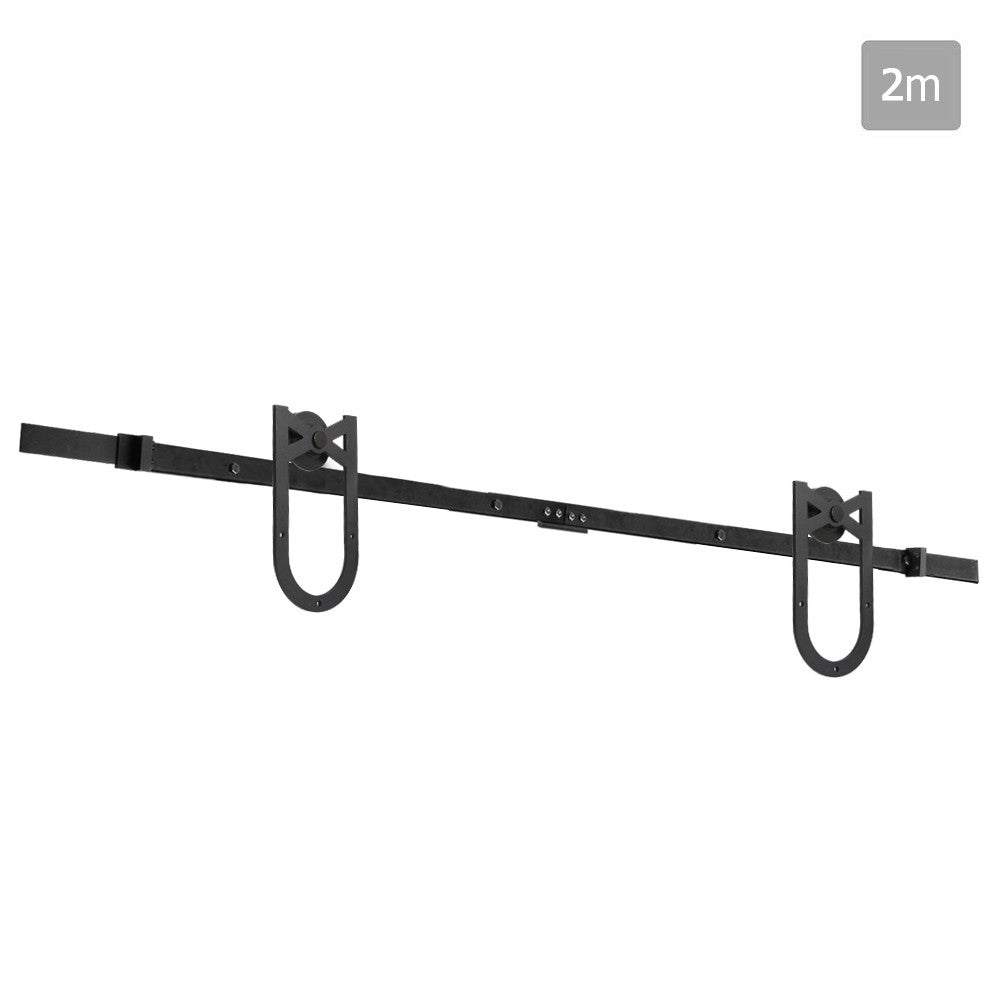 Cross Design Sliding Barn Door Hardware Track Set Powder Coat Steel Black - 2M