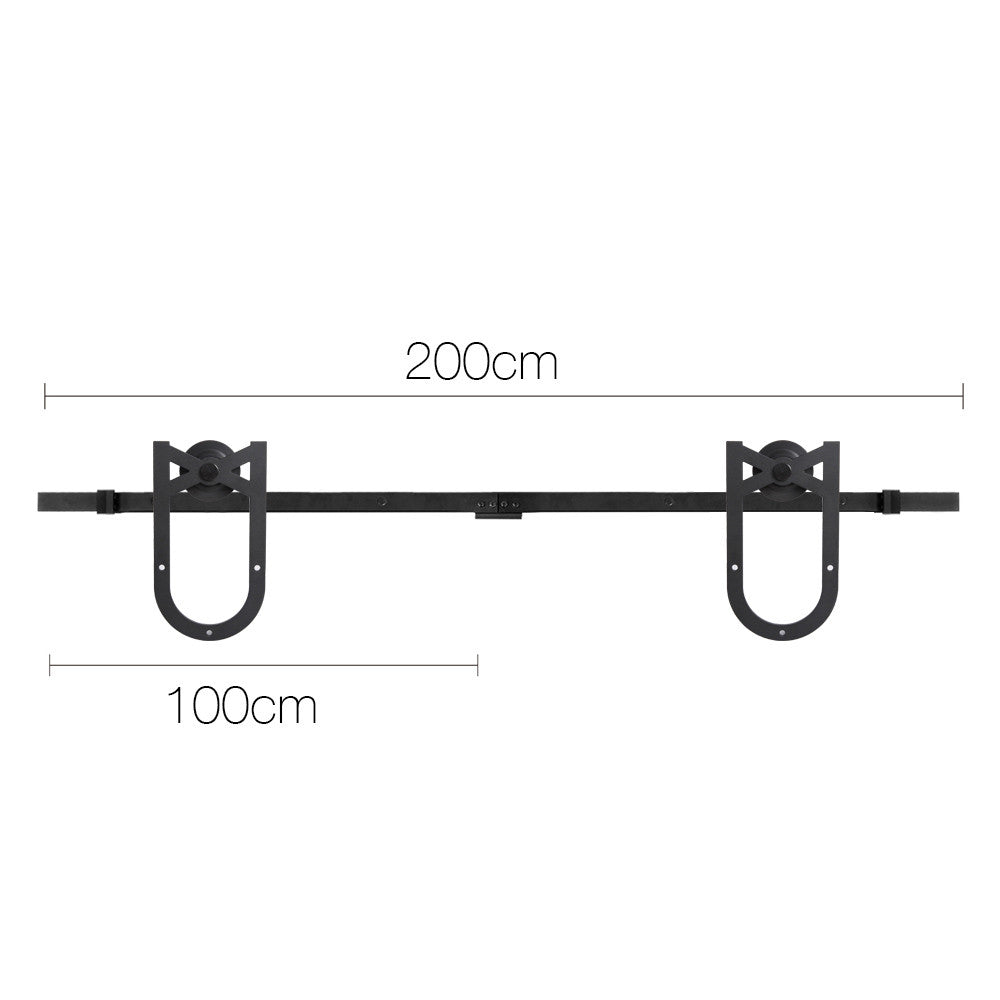 Cross Design Sliding Barn Door Hardware Track Set Powder Coat Steel Black - 2M