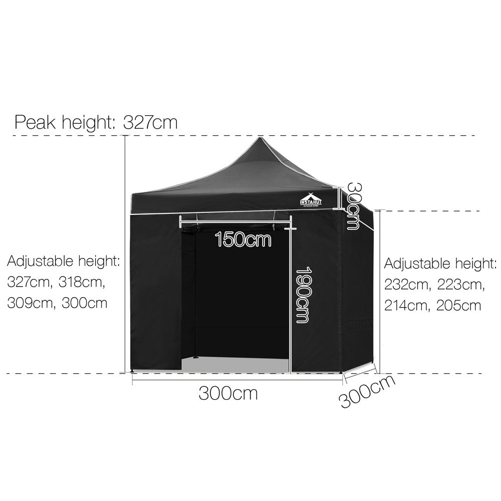 3x3 Pop Up Gazebo Hut with Sandbags Black