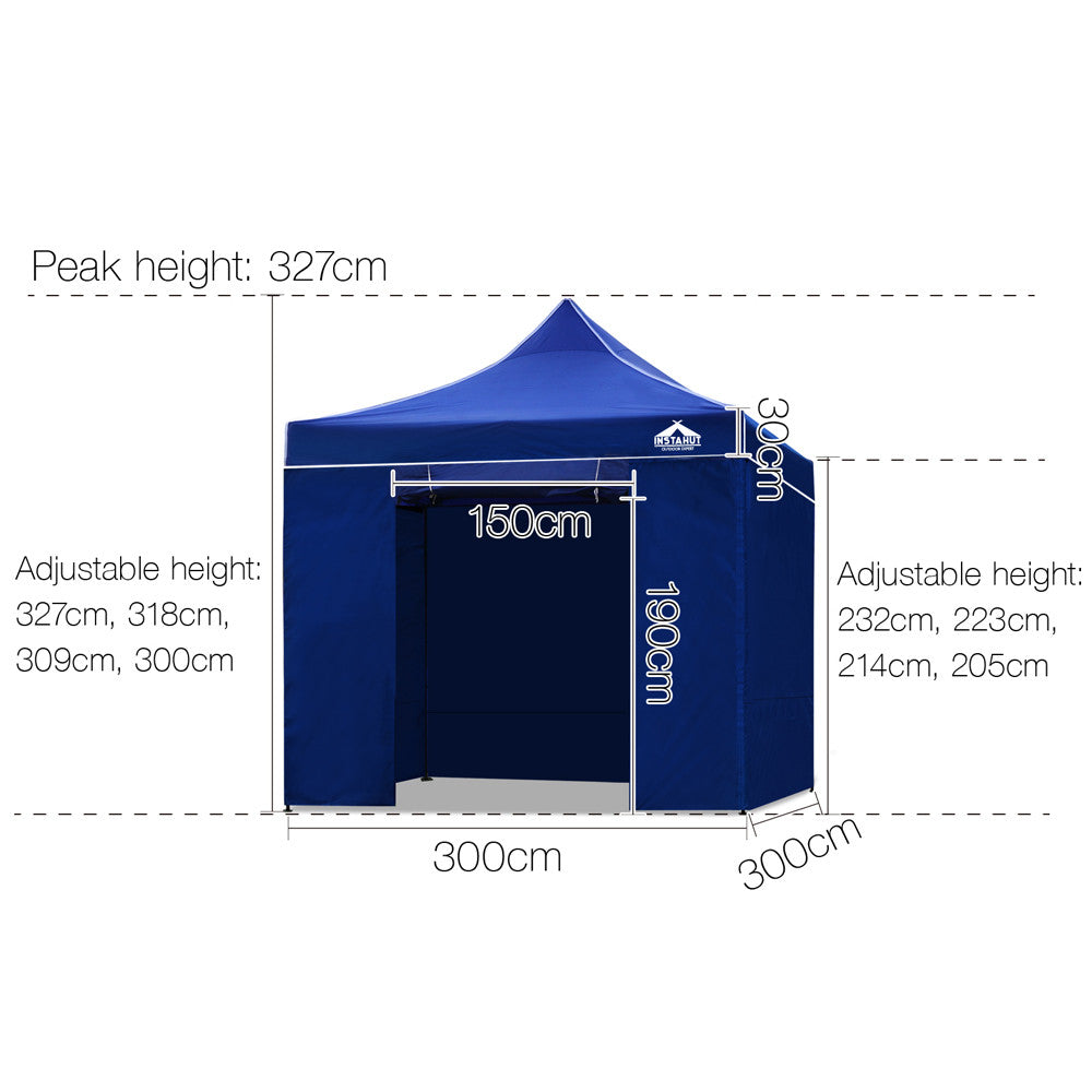 3x3 Pop Up Gazebo Hut with Sandbags Blue