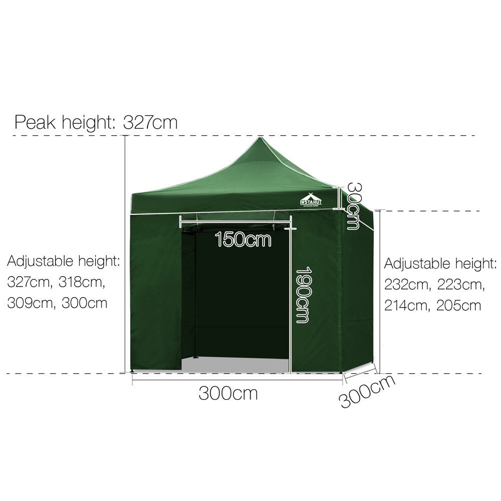 3x3 Pop Up Gazebo Hut with Sandbags Green