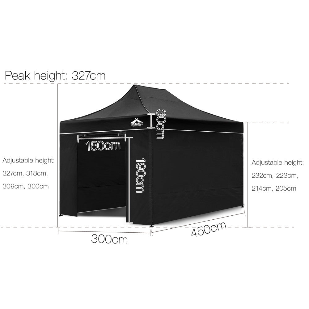 3x4.5 Pop Up Gazebo Hut with Sandbags Black