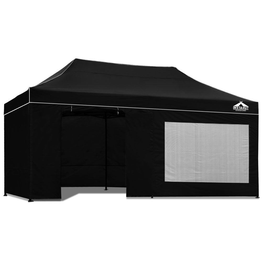 3x6 Pop Up Gazebo Hut with Sandbags Black