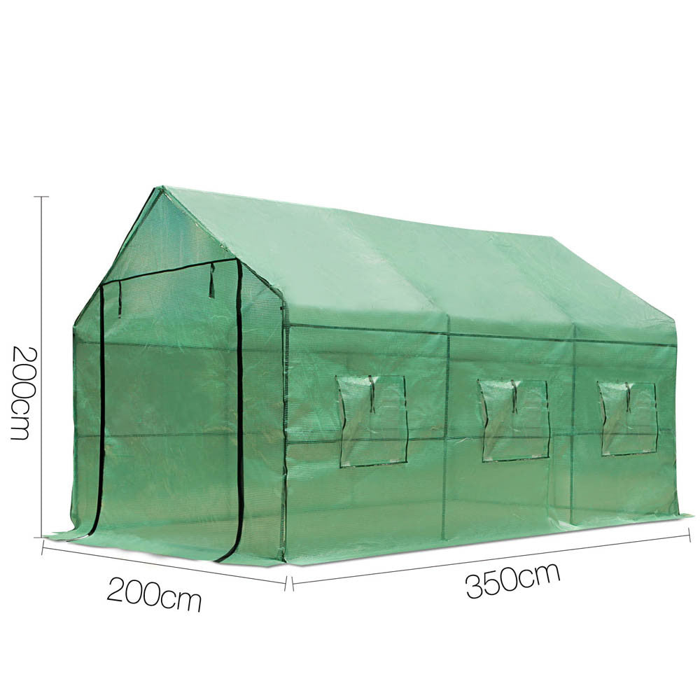 Greenhouse with Green PE Cover - 3.5M x 2M