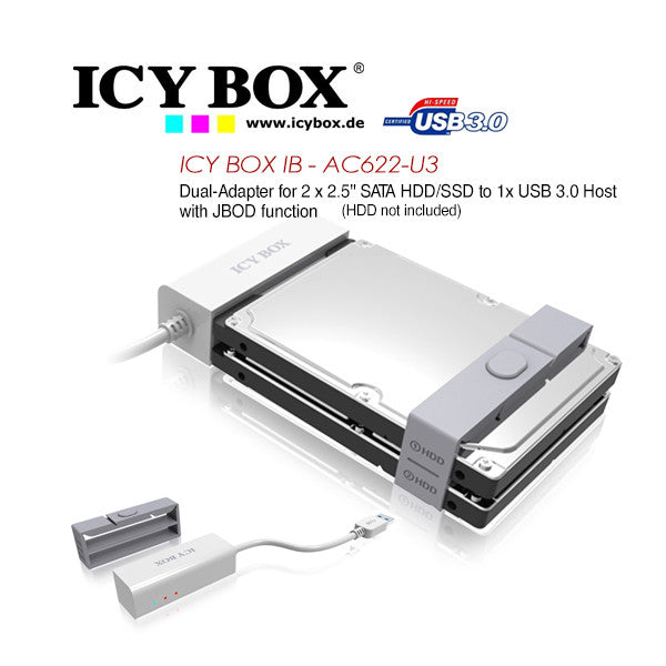 ICY BOX (IB-AC622-U3)Dual-Adapter 2.5" SATA HDD/SSD USB 3.0 Host JBOD Function